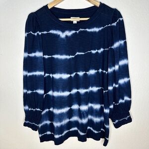 Crown & Ivy Navy Tie Dye Puff Sleeve Top - Size Large L Knit Blouse